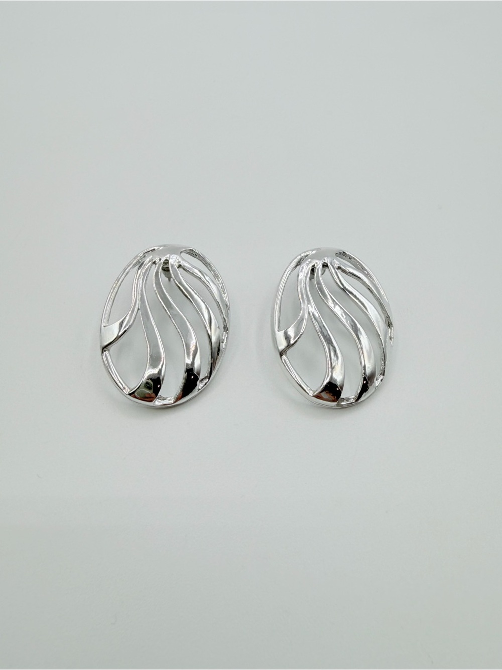 Silver-Tone Sculptural Openwork Clip-On Earrings